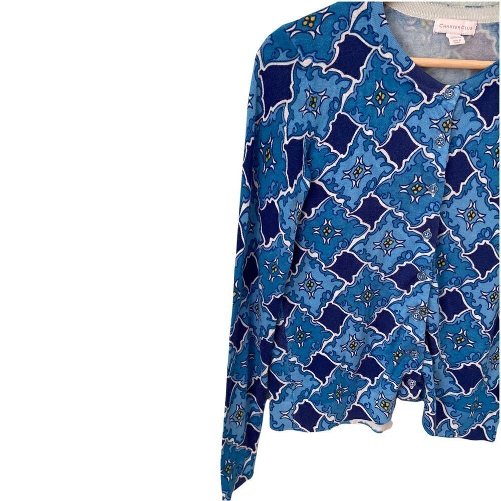 Charter Club  Front Button Printed Cardigan Sweater in Size X Small - Picture 3 of 7